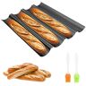 MXTIMWAN Baguette bakvorm, bakplaat voor baguette bakvorm voor 4 baguettes, baguettevorm, baguette-bakplaat met antiaanbaklaag, bakvorm geperforeerd baguetteplaat, broodjes met 4 bakken