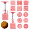 JINGYOU 2 sets Maancake Vorm pers met 11 Postzegels, Mooncake Mould, Mooncake Mold Ronde Bloem en Vierkante Bloem Decoratie Gereedschap, Hand Druk Mooncake DIY Gereedschap voor Het Bakken Koekje Taart Dessert