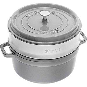 STAUB Gietijzeren Braad/Cocotte Met Stoominzetstuk, Rond 26 Cm, 5,2 L, Met Matzwart Email Binnenkant, Grijs STAUB Gietijzeren Braad/Cocotte Met Stoominzetstuk, Rond 26 Cm, 5,2 L, Met Matzwart Email Binnenkant, Grijs