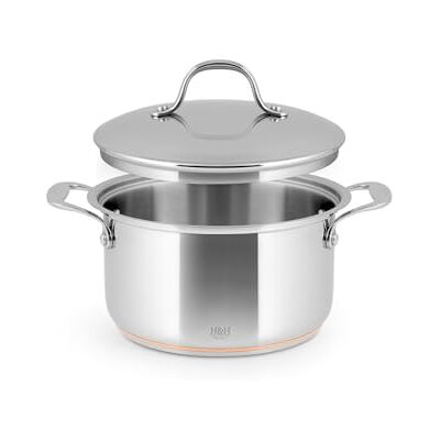 H&H Hoge braadpan van roestvrij staal en koper, 2 handgrepen, 18 cm, met deksel H&H Hoge braadpan van roestvrij staal en koper, 2 handgrepen, 18 cm, met deksel