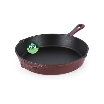 Salter Chester Gietijzeren koekenpan, 26 cm, diepe skillet Geëmailleerde afwerking, geschikt voor inductie, ovenbestendig tot 240 °C, PFAS-vrij, rode buitenkant Salter Chester Gietijzeren koekenpan, 26 cm, diepe skillet Geëmailleerde afwerking, geschikt voor inductie, ovenbestendig tot 240 °C, PFAS-vrij, rode buitenkant