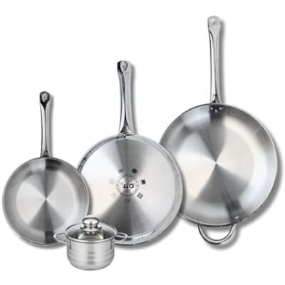 FACKELMANN ELO 9884550 4-delige pannenset, set van 3 kookpannen 24, 28 en 32 cm en 1 kookpan 12 cm Elo Profi glanzend, roestvrij staal, inductie FACKELMANN ELO 9884550 4-delige pannenset, set van 3 kookpannen 24, 28 en 32 cm en 1 kookpan 12 cm Elo Profi glanzend, roestvrij staal, inductie
