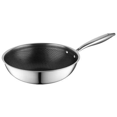 Florina wok koekenpan van roestvrij staal ARISTO PLUS 28 cm 3-laags structuur Antiaanbaklaag met honingraateffect Ovenbestendig Ergonomische handgreep Voor alle soorten kachels Florina wok koekenpan van roestvrij staal ARISTO PLUS 28 cm 3-laags structuur Antiaanbaklaag met honingraateffect Ovenbestendig Ergonomische handgreep Voor alle soorten kachels