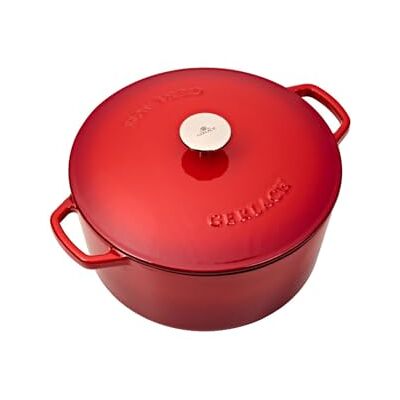 Gerlach 1760 Gietijzeren pan, 5 l, gietijzeren braadpan met deksel Le Creuset Cocotte voor alle warmtebronnen, rood, naturel ijzer Gerlach 1760 Gietijzeren pan, 5 l, gietijzeren braadpan met deksel Le Creuset Cocotte voor alle warmtebronnen, rood, naturel ijzer