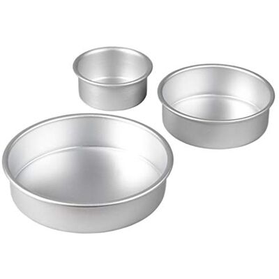 Wilton Bakvormen Ronde Cake, Aluminium, 3-Delige Set Van Cakevormen 20.3 cm, 15.2 cm en 10.1 cm Wilton Bakvormen Ronde Cake, Aluminium, 3-Delige Set Van Cakevormen 20.3 cm, 15.2 cm en 10.1 cm