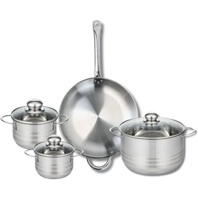 FACKELMANN ELO 9874350 4-delige pannenset, set van 1 kookpan 32 cm en 3 kookpannen 14, 16 en 24 cm, Elo Profi glanzend, roestvrij staal, inductie FACKELMANN ELO 9874350 4-delige pannenset, set van 1 kookpan 32 cm en 3 kookpannen 14, 16 en 24 cm, Elo Profi glanzend, roestvrij staal, inductie