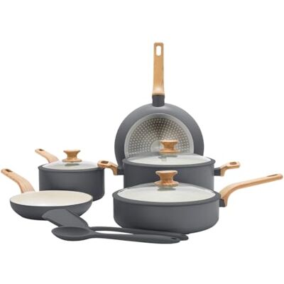 GreenPan Essence 5-delige steelpan & pannenset, grijs, keramische antiaanbaklaag, PFAS-vrij, ovenbestendig tot 200 °C, geschikt voor inductiekookplaten GreenPan Essence 5-delige steelpan & pannenset, grijs, keramische antiaanbaklaag, PFAS-vrij, ovenbestendig tot 200 °C, geschikt voor inductiekookplaten