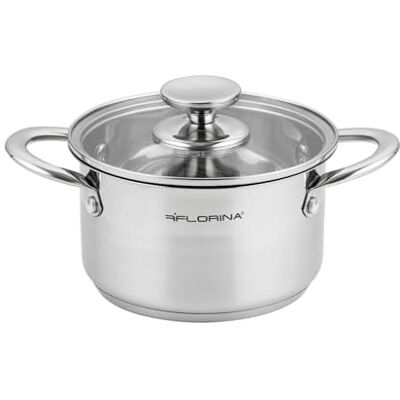 Florina Roestvrijstalen Pan (1,9 l) I 16 cm Diameter I Energiebesparende Kookpan FALCON I Glazen Deksel I 3-laagse Bodem voor Gelijkmatige Warmteverdeling I Ideaal voor Alle Soorten Kookplaten Florina Roestvrijstalen Pan (1,9 l) I 16 cm Diameter I Energiebesparende Kookpan FALCON I Glazen Deksel I 3-laagse Bodem voor Gelijkmatige Warmteverdeling I Ideaal voor Alle Soorten Kookplaten