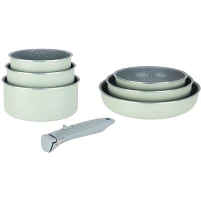Sitram 716939 pannenset van aluminium, gezonde coating van keramiek, steenlook, kleur groen, 7-delig: 3 pannen Ø 20,24,28 cm + 3 pannen Ø 16,18,20 cm + afneembare handgreep, voor alle warmtebronnen Sitram 716939 pannenset van aluminium, gezonde coating van keramiek, steenlook, kleur groen, 7-delig: 3 pannen Ø 20,24,28 cm + 3 pannen Ø 16,18,20 cm + afneembare handgreep, voor alle warmtebronnen