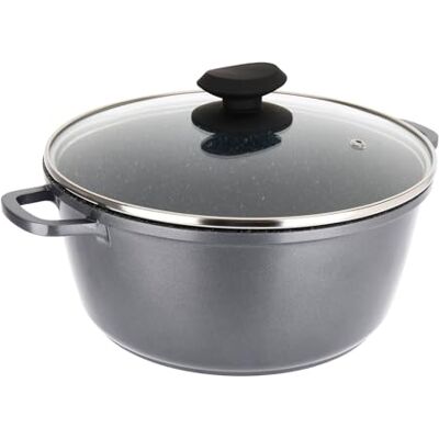 Sitram 714222 Kookpan van gegoten aluminium, voor binnen, steenlook, Ø 24 cm, hoogte 11 cm, anti-aanbaklaag, 2-laags, PFOA-vrij, stoomdeksel van glas, handgrepen van gegoten aluminium, voor alle Sitram 714222 Kookpan van gegoten aluminium, voor binnen, steenlook, Ø 24 cm, hoogte 11 cm, anti-aanbaklaag, 2-laags, PFOA-vrij, stoomdeksel van glas, handgrepen van gegoten aluminium, voor alle