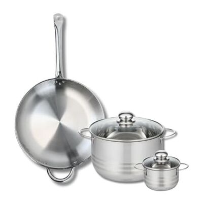 ELO 9872950 pannenset, 3-delig, 1 koekenpan 32 cm en 2 kookpannen 12 en 24 cm, Profi glanzend, roestvrij staal, inductie ELO 9872950 pannenset, 3-delig, 1 koekenpan 32 cm en 2 kookpannen 12 en 24 cm, Profi glanzend, roestvrij staal, inductie
