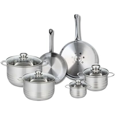FACKELMANN ELO 9878050 Kookpannenset, 6-delig, 2-delige pannenset, 24 en 28 cm en 4 kookpannen 12, 16, 20 en 24 cm, glanzend, roestvrij staal, inductie FACKELMANN ELO 9878050 Kookpannenset, 6-delig, 2-delige pannenset, 24 en 28 cm en 4 kookpannen 12, 16, 20 en 24 cm, glanzend, roestvrij staal, inductie