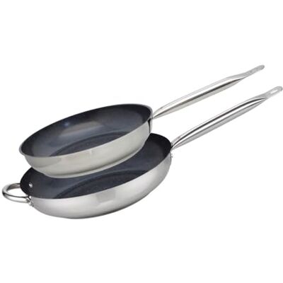 ELO 9804750 Set van 2 roestvrijstalen pannen 18/10, inductiepan, braadpan, roestvrij stalen pan, braadpan 28 cm en 32 cm, roestvrij staal, 32 x 6 cm ELO 9804750 Set van 2 roestvrijstalen pannen 18/10, inductiepan, braadpan, roestvrij stalen pan, braadpan 28 cm en 32 cm, roestvrij staal, 32 x 6 cm