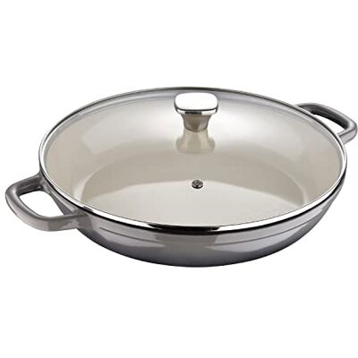 MasterPro Unique lage kookpan met deksel kookpan 30,5 cm wit van gerecyclede materialen ergonomische handgrepen kookpan compatibel met alle soorten keukens MasterPro Unique lage kookpan met deksel kookpan 30,5 cm wit van gerecyclede materialen ergonomische handgrepen kookpan compatibel met alle soorten keukens