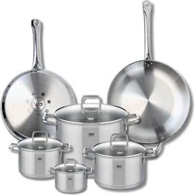 FACKELMANN ELO 9510550 Kookpannenset, 6-delig, 2-delige pannenset, 28 en 32 cm en 4 kookpannen 12, 16, 20 en 26 cm, Elo Profi citrien, roestvrij staal, inductie FACKELMANN ELO 9510550 Kookpannenset, 6-delig, 2-delige pannenset, 28 en 32 cm en 4 kookpannen 12, 16, 20 en 26 cm, Elo Profi citrien, roestvrij staal, inductie