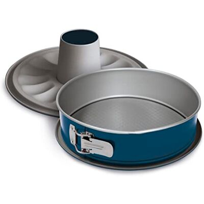 Guardini , Line Xbake, taartvorm voor 2 planken, 26 cm, staal met anti-aanbaklaag, lage milieubelasting, grijs/blauw Guardini , Line Xbake, taartvorm voor 2 planken, 26 cm, staal met anti-aanbaklaag, lage milieubelasting, grijs/blauw