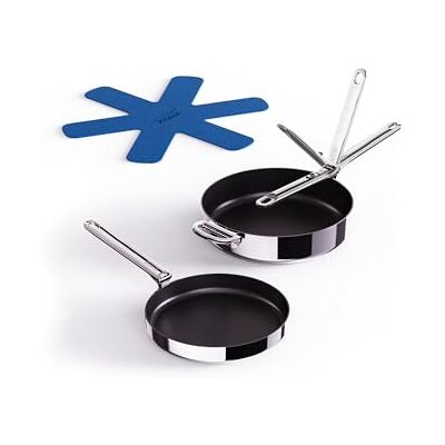 Joseph Joseph Space Steel set 2 pannen RVS 24/28 cm antiaanbak keramiek, geschikt voor inductie, inklapbare handgrepen, stapelbaar Joseph Joseph Space Steel set 2 pannen RVS 24/28 cm antiaanbak keramiek, geschikt voor inductie, inklapbare handgrepen, stapelbaar