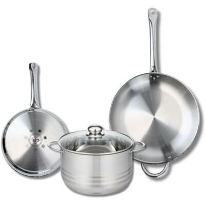 FACKELMANN ELO 9878750 3-delige pannenset, 2-delige pannenset, 24 en 32 cm en 1 kookpan 24 cm Elo Profi glanzend, roestvrij staal, inductie FACKELMANN ELO 9878750 3-delige pannenset, 2-delige pannenset, 24 en 32 cm en 1 kookpan 24 cm Elo Profi glanzend, roestvrij staal, inductie