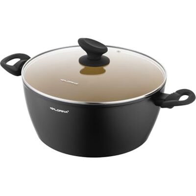 Florina AMVEGAN Aluminium Pot 26 cm I 4,8L I Hoge duurzaamheid I Glazen deksel I Olijfolie keramische coating I Gemakkelijk koken en wassen I Voor alle soorten kachels I Origineel ontwerp Florina AMVEGAN Aluminium Pot 26 cm I 4,8L I Hoge duurzaamheid I Glazen deksel I Olijfolie keramische coating I Gemakkelijk koken en wassen I Voor alle soorten kachels I Origineel ontwerp