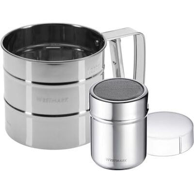 Westmark 2x sucriers en poudre – tamis à farine fine avec commande à une main en 100% acier inoxydable, lavable au lave-vaisselle, argent – volume 250 g 321522E7 Westmark 2x sucriers en poudre – tamis à farine fine avec commande à une main en 100% acier inoxydable, lavable au lave-vaisselle, argent – volume 250 g 321522E7