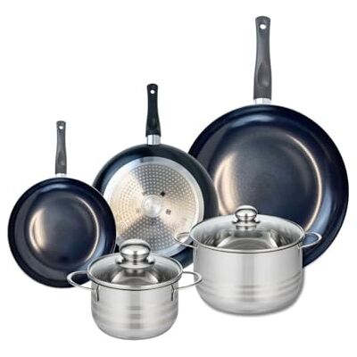 FACKELMANN ELO 9744650 5-delige pannenset, 3-delige pannenset, 20, 24 en 32 cm en 2 kookpannen 16 en 20 cm, Elo Prima glanzend, roestvrij staal, inductie FACKELMANN ELO 9744650 5-delige pannenset, 3-delige pannenset, 20, 24 en 32 cm en 2 kookpannen 16 en 20 cm, Elo Prima glanzend, roestvrij staal, inductie