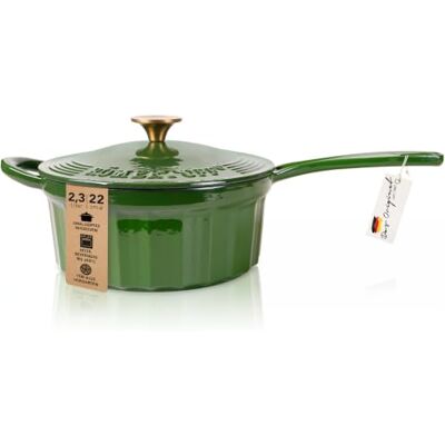 Römertopf Gietijzeren steelpan met deksel 22 cm steelpan emaille coating, alle warmtebronnen incl. inductie, ovenbestendig 250 °C, voor sauzen risotto fondue, PFAS-vrij, diepgroen Römertopf Gietijzeren steelpan met deksel 22 cm steelpan emaille coating, alle warmtebronnen incl. inductie, ovenbestendig 250 °C, voor sauzen risotto fondue, PFAS-vrij, diepgroen