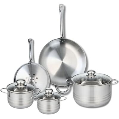 FACKELMANN ELO 9880550 5-delige pannenset, 2-delige pannenset, 24 en 32 cm en 3 kookpannen 14, 16 en 24 cm, Elo Profi glanzend, roestvrij staal, inductie FACKELMANN ELO 9880550 5-delige pannenset, 2-delige pannenset, 24 en 32 cm en 3 kookpannen 14, 16 en 24 cm, Elo Profi glanzend, roestvrij staal, inductie