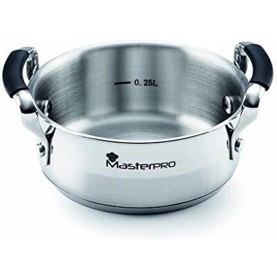MasterPro Smart Keukenpan 12 cm Met drievoudige laag van roestvrij staal en gesmeed aluminium Met ergonomische handgrepen Keukenpan Voor alle keukensoorten MasterPro Smart Keukenpan 12 cm Met drievoudige laag van roestvrij staal en gesmeed aluminium Met ergonomische handgrepen Keukenpan Voor alle keukensoorten