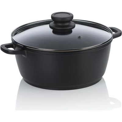 Kela Vleespan 24 cm met glazen deksel ATURA, grote kookpan 3,2 liter, pan inductie, gegoten aluminium keramiek gecoat, PFAS vrij, zwart Kela Vleespan 24 cm met glazen deksel ATURA, grote kookpan 3,2 liter, pan inductie, gegoten aluminium keramiek gecoat, PFAS vrij, zwart