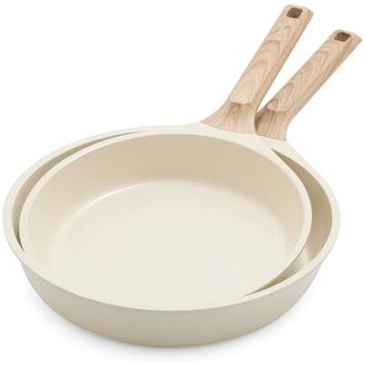 GreenChef Arte Keramische anti-aanbakpannenset, 2-delig, 24 cm & 28 cm, PFAS-vrij, geschikt voor inductie, houten handvat, crèmekleurig GreenChef Arte Keramische anti-aanbakpannenset, 2-delig, 24 cm & 28 cm, PFAS-vrij, geschikt voor inductie, houten handvat, crèmekleurig