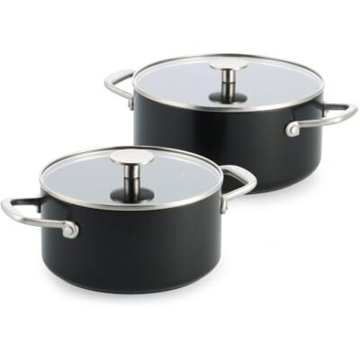 KitchenAid Advanced Forged Aluminium Set Van 2 Kookpannen Met Glazen Deksels, 20 cm/3,11 L En 24 cm/4,91 L, 4-Delige Pannenset, Keramische Antiaanbaklaag Zonder PFAS, Inductie, Zwart KitchenAid Advanced Forged Aluminium Set Van 2 Kookpannen Met Glazen Deksels, 20 cm/3,11 L En 24 cm/4,91 L, 4-Delige Pannenset, Keramische Antiaanbaklaag Zonder PFAS, Inductie, Zwart