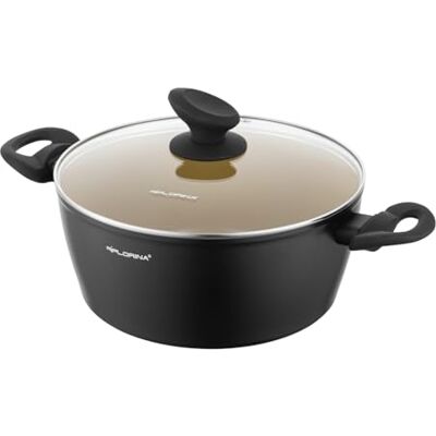 Florina AMVEGAN Aluminium Pot 24 cm I 3,6L I Hoge duurzaamheid I Glazen deksel I Olijfolie keramische coating I Gemakkelijk koken en wassen I Voor alle soorten kachels I Origineel ontwerp Florina AMVEGAN Aluminium Pot 24 cm I 3,6L I Hoge duurzaamheid I Glazen deksel I Olijfolie keramische coating I Gemakkelijk koken en wassen I Voor alle soorten kachels I Origineel ontwerp
