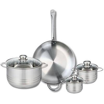 FACKELMANN ELO 9873850 4-delige pannenset, set van 1 kookpan 32 cm en 3 kookpannen 12, 14 en 24 cm, Elo Profi glanzend, roestvrij staal, inductie FACKELMANN ELO 9873850 4-delige pannenset, set van 1 kookpan 32 cm en 3 kookpannen 12, 14 en 24 cm, Elo Profi glanzend, roestvrij staal, inductie