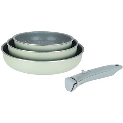 Sitram 716940 Set van 3 pannen van aluminium FAMILY serie Ø 20,24,28 cm – gezonde antiaanbaklaag van keramiek met steeneffect – kleur groen – afneembare handgreep – antislip – voor alle warmtebronnen Sitram 716940 Set van 3 pannen van aluminium FAMILY serie Ø 20,24,28 cm – gezonde antiaanbaklaag van keramiek met steeneffect – kleur groen – afneembare handgreep – antislip – voor alle warmtebronnen