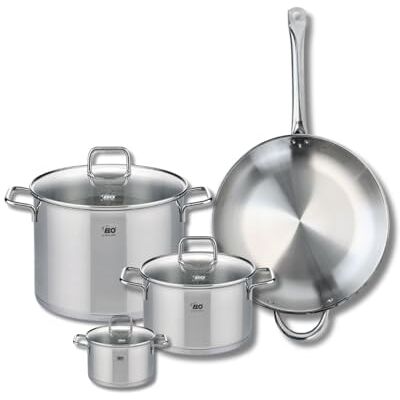 FACKELMANN ELO 9500450 4-delige pannenset, set van 1 kookpan 32 cm en 3 kookpannen 12, 20 en 26 cm, Elo Profi citrien, roestvrij staal, inductie FACKELMANN ELO 9500450 4-delige pannenset, set van 1 kookpan 32 cm en 3 kookpannen 12, 20 en 26 cm, Elo Profi citrien, roestvrij staal, inductie
