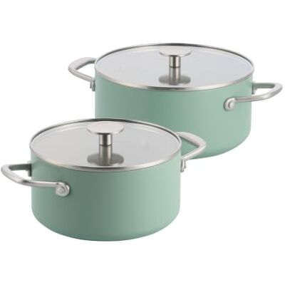KitchenAid Advanced Forged Aluminium Set Van 2 Kookpannen Met Glazen Deksels, 20 cm/3,11 L En 24 cm/4,91 L, 4-Delige Pannenset, Keramische Antiaanbaklaag Zonder PFAS, Inductie, Lichtgroen KitchenAid Advanced Forged Aluminium Set Van 2 Kookpannen Met Glazen Deksels, 20 cm/3,11 L En 24 cm/4,91 L, 4-Delige Pannenset, Keramische Antiaanbaklaag Zonder PFAS, Inductie, Lichtgroen