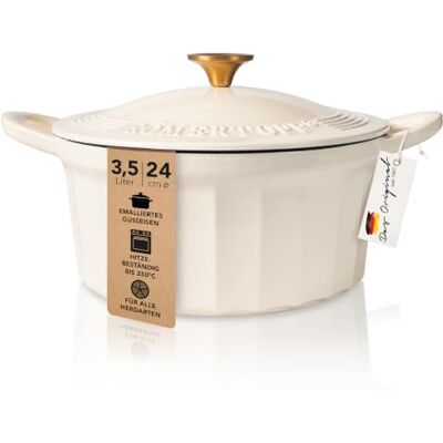 Römertopf Gietijzeren pan met deksel 24 cm braadpan & stoofpan geëmailleerd, Dutch Oven voor alle warmtebronnen incl. inductie, ovenbestendig tot 250 °C, PFAS-vrij crème Römertopf Gietijzeren pan met deksel 24 cm braadpan & stoofpan geëmailleerd, Dutch Oven voor alle warmtebronnen incl. inductie, ovenbestendig tot 250 °C, PFAS-vrij crème