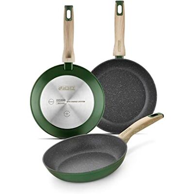 Monix Amazonia Pannenset, 3 stuks, 18-22 26 cm, gesmeed aluminium, anti-aanbaklaag, drielaags, versterkt met titanium, zonder PFOA, geschikt voor alle warmtebronnen en inductie Monix Amazonia Pannenset, 3 stuks, 18-22 26 cm, gesmeed aluminium, anti-aanbaklaag, drielaags, versterkt met titanium, zonder PFOA, geschikt voor alle warmtebronnen en inductie