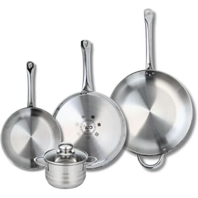 FACKELMANN ELO 9884650 4-delige pannenset, set van 3 kookpannen 24, 28 en 32 cm en 1 kookpan 14 cm Elo Profi glanzend, roestvrij staal, inductie FACKELMANN ELO 9884650 4-delige pannenset, set van 3 kookpannen 24, 28 en 32 cm en 1 kookpan 14 cm Elo Profi glanzend, roestvrij staal, inductie