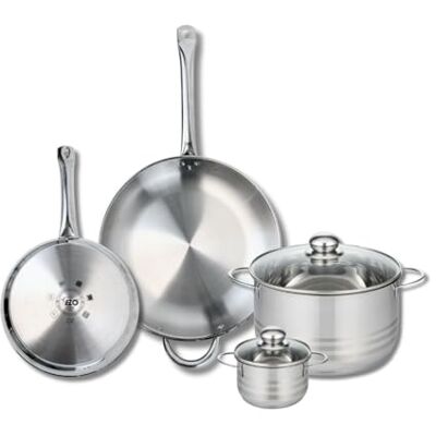 FACKELMANN ELO 9879150 4-delige pannenset, 2-delige pannenset, 24 en 32 cm en 2 kookpannen 12 en 24 cm, Elo Profi glanzend, roestvrij staal, inductie FACKELMANN ELO 9879150 4-delige pannenset, 2-delige pannenset, 24 en 32 cm en 2 kookpannen 12 en 24 cm, Elo Profi glanzend, roestvrij staal, inductie