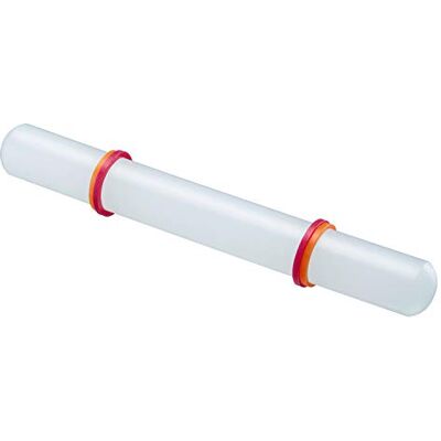 Westmark Fondant-/marsepeinroller, met ring voor het bepalen van de deegdikte, lengte: 22,2 cm, kunststof/siliconen, wit/rood/oranje, 30462280 Westmark Fondant-/marsepeinroller, met ring voor het bepalen van de deegdikte, lengte: 22,2 cm, kunststof/siliconen, wit/rood/oranje, 30462280