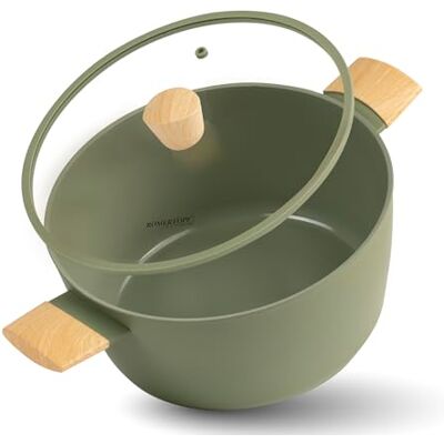 Römertopf 24 cm kookpan met glazen deksel, inhoud 4 l, aluminium met keramische antiaanbaklaag, geschikt voor alle warmtebronnen, incl. inductie, groen Römertopf 24 cm kookpan met glazen deksel, inhoud 4 l, aluminium met keramische antiaanbaklaag, geschikt voor alle warmtebronnen, incl. inductie, groen