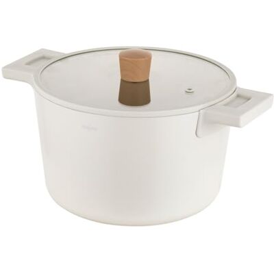 Florina Nube aluminium kookpot 24 cm 5,8 l Geschikt voor inductie Krasbestendige keramische coating Soft-touch handgreep met houtlook Hittebestendig glazen deksel Florina Nube aluminium kookpot 24 cm 5,8 l Geschikt voor inductie Krasbestendige keramische coating Soft-touch handgreep met houtlook Hittebestendig glazen deksel