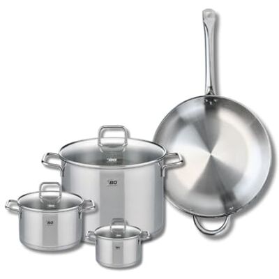 FACKELMANN ELO 9500350 4-delige pannenset, set van 1 kookpan 32 cm en 3 kookpannen 12, 16 en 26 cm, Elo Profi citrien, roestvrij staal, inductie FACKELMANN ELO 9500350 4-delige pannenset, set van 1 kookpan 32 cm en 3 kookpannen 12, 16 en 26 cm, Elo Profi citrien, roestvrij staal, inductie