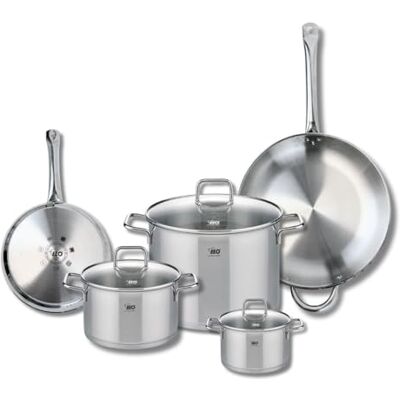 FACKELMANN ELO 9506950 5-delige pannenset, 2-delige pannenset, 24 en 32 cm en 3 kookpannen 14, 20 en 26 cm, Elo Profi Citrien, roestvrij staal, inductie FACKELMANN ELO 9506950 5-delige pannenset, 2-delige pannenset, 24 en 32 cm en 3 kookpannen 14, 20 en 26 cm, Elo Profi Citrien, roestvrij staal, inductie