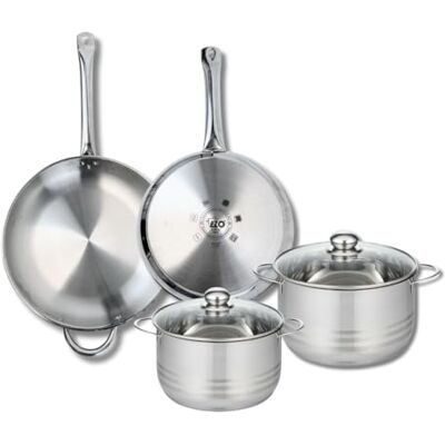 FACKELMANN ELO 9882850 4-delige pannenset, 2-delige pannenset, 28 en 32 cm en 2 kookpannen 20 en 24 cm, Elo Profi glanzend, roestvrij staal, inductie FACKELMANN ELO 9882850 4-delige pannenset, 2-delige pannenset, 28 en 32 cm en 2 kookpannen 20 en 24 cm, Elo Profi glanzend, roestvrij staal, inductie