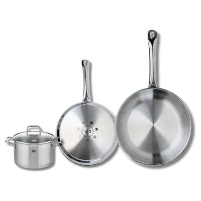 FACKELMANN ELO 9501650 pannenset, 3-delig, 2-delige pannenset, 24 en 28 cm en 1 kookpan 14 cm, Elo Profi citrien, roestvrij staal, inductie FACKELMANN ELO 9501650 pannenset, 3-delig, 2-delige pannenset, 24 en 28 cm en 1 kookpan 14 cm, Elo Profi citrien, roestvrij staal, inductie