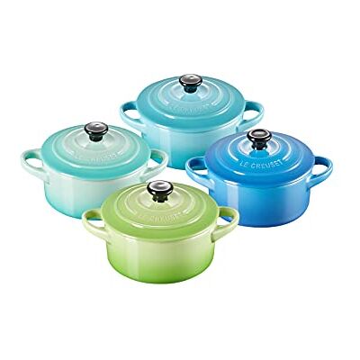 Le Creuset Set van 4 kleine braadpannen van aardewerk, 200 ml, palmgroen/cool mint/groenblauw/Marseille-blauw, 79212105139100 Le Creuset Set van 4 kleine braadpannen van aardewerk, 200 ml, palmgroen/cool mint/groenblauw/Marseille-blauw, 79212105139100