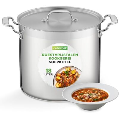 Nutrichef Soeppan met Deksel voor Keuken, Grote Inductiepot voor Soep, Stoofpot, Geschikt voor Inductie, Gas en Alle Kookplaten, Roestvrij Staal, Ergonomische Handgrepen, 19 Liter Nutrichef Soeppan met Deksel voor Keuken, Grote Inductiepot voor Soep, Stoofpot, Geschikt voor Inductie, Gas en Alle Kookplaten, Roestvrij Staal, Ergonomische Handgrepen, 19 Liter
