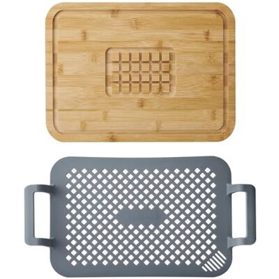 Master Class MasterClass 2-delige braad- en rustset met handgrepen, innovatief siliconen braadrek met rustplank om te snijden en te serveren Hittebestendig, niet-giftig siliconen, past in bakplaat van 50-40cm Master Class MasterClass 2-delige braad- en rustset met handgrepen, innovatief siliconen braadrek met rustplank om te snijden en te serveren Hittebestendig, niet-giftig siliconen, past in bakplaat van 50-40cm